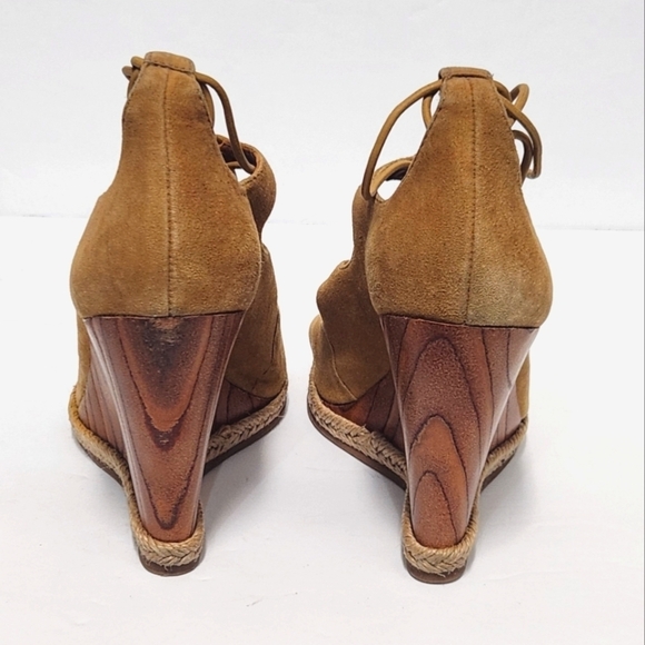 Tory Burch Raya Suede Lace Up Wedges Sandals - Picture 6 of 11